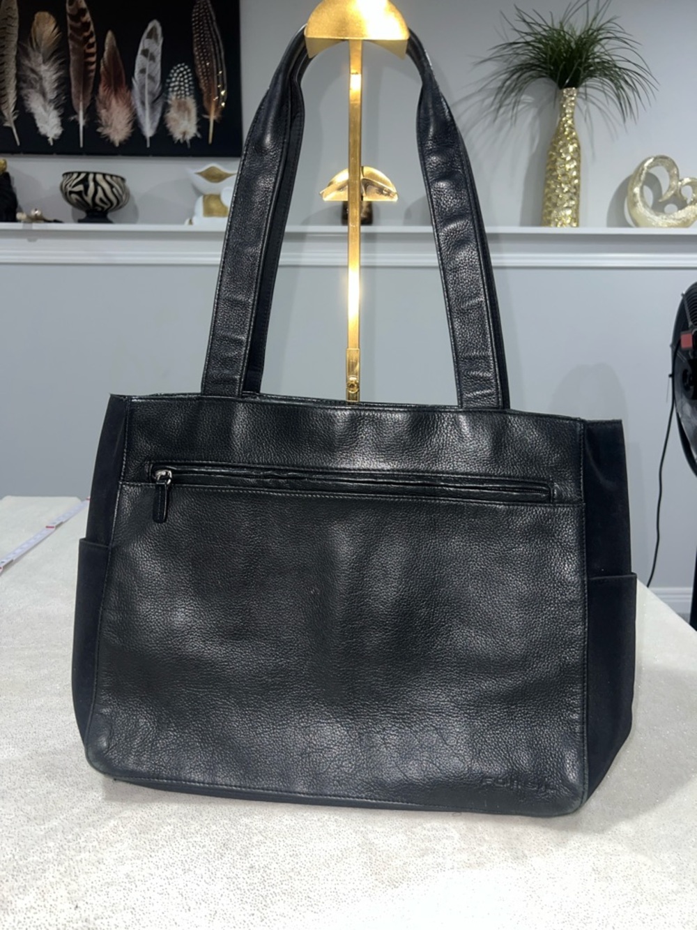 Vintage Fossil Black Leather Y2K  Tote Bag